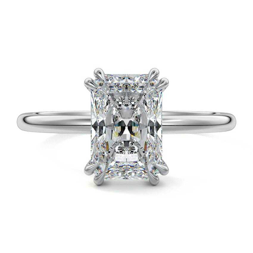 Silver Radiant Diamond Solitaire Engagement Ring with Classic Basket Setting