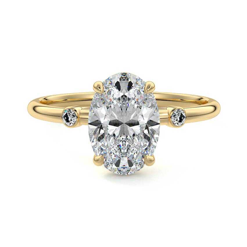 Yellow gold Oval Diamond Side Stone Ring with Round Accents