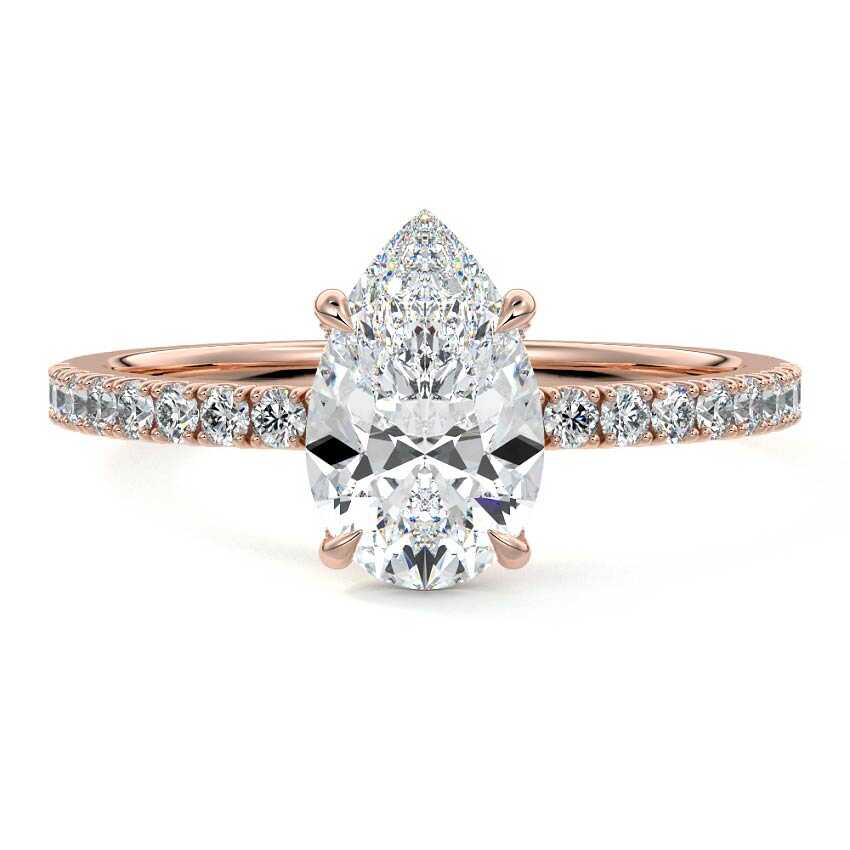 Rose gold Pear Diamond Hidden Halo Engagement Ring with Pavé Band