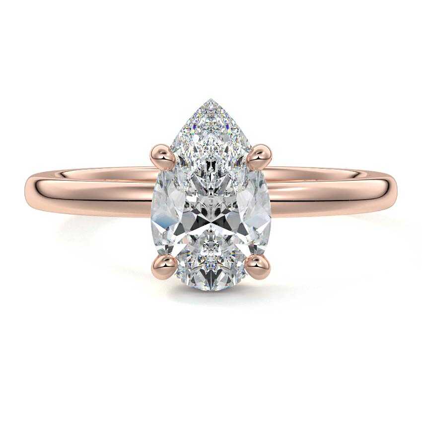 Rose gold Pear Diamond Solitaire Engagement Ring with Hidden Halo