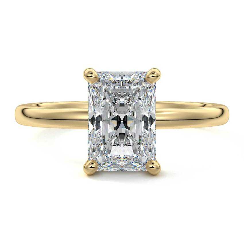 Yellow gold Radiant Diamond Solitaire Engagement Ring with Hidden Halo