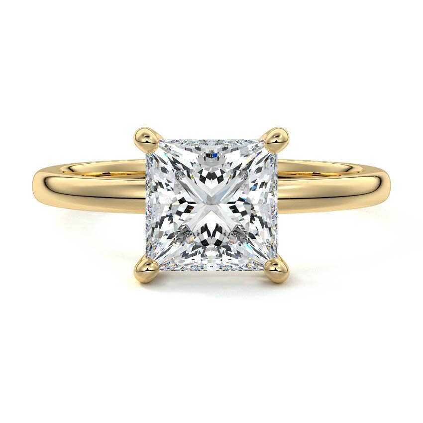 Yellow gold Princess Diamond Solitaire Engagement Ring with Hidden Halo