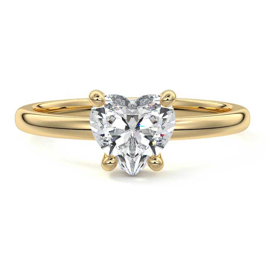 Yellow gold Heart Diamond Solitaire Engagement Ring with Hidden Halo