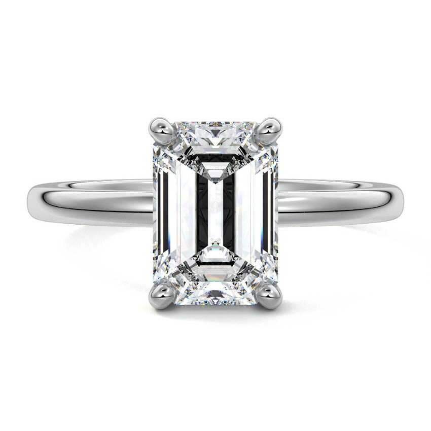 White gold Emerald Diamond Solitaire Engagement Ring with Hidden Halo