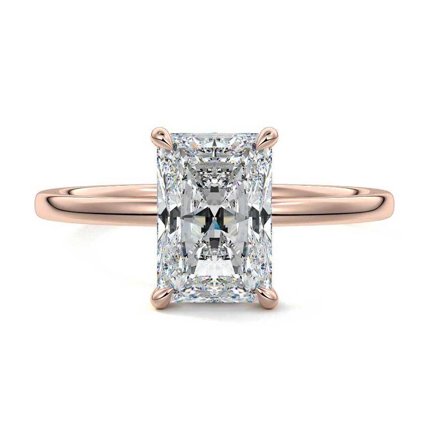 Rose gold Radiant Diamond Solitaire Engagement Ring with Hidden Halo