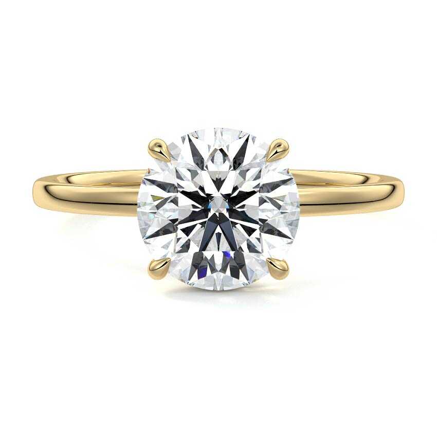 Yellow gold Round Diamond Solitaire Engagement Ring with Hidden Halo