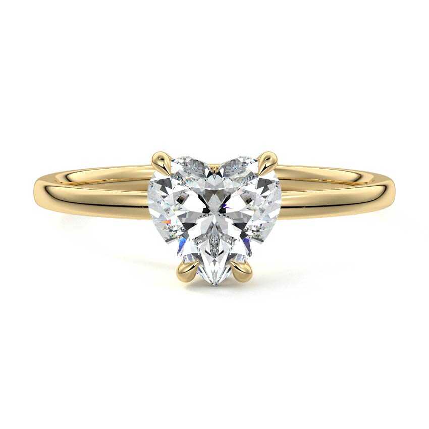 Yellow gold Heart Diamond Solitaire Engagement Ring with Hidden Halo