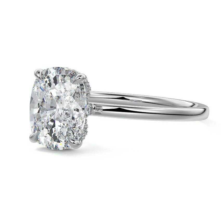 White gold Cushion Diamond Solitaire Engagement Ring with Hidden Halo