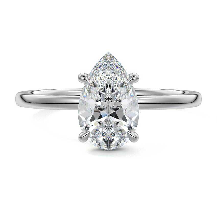 Platinum Pear Diamond Solitaire Engagement Ring with Hidden Halo