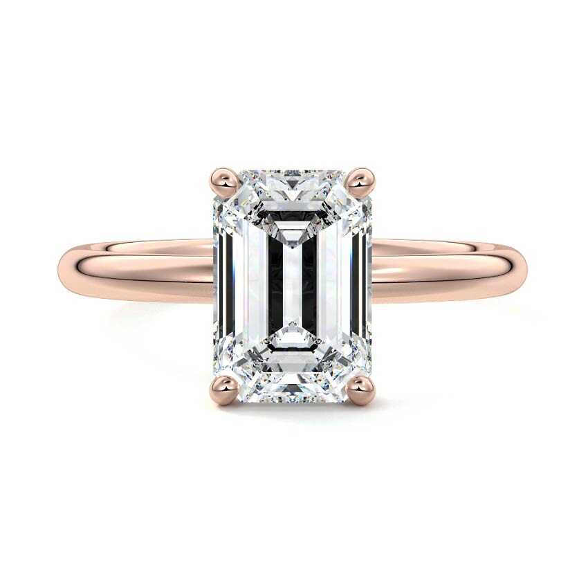 Rose gold Emerald Diamond Solitaire Engagement Ring with Low-Profile Basket Setting