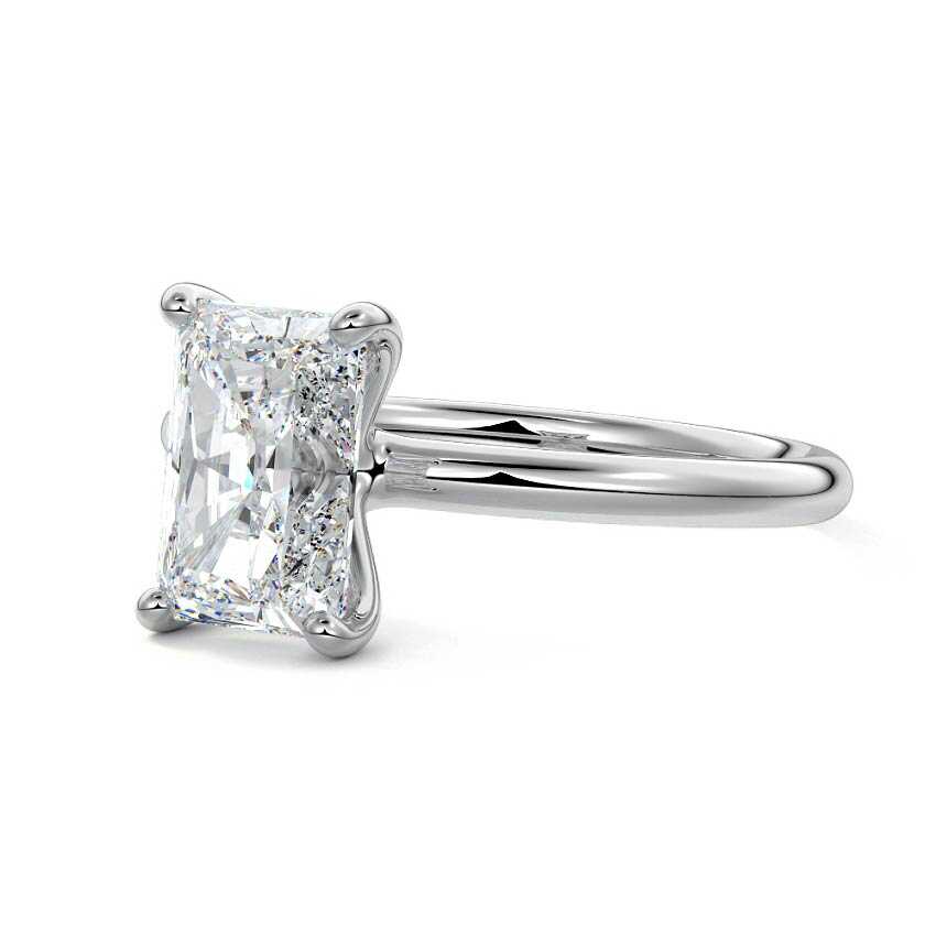 White gold Radiant Diamond Solitaire Engagement Ring with Low-Profile Basket Setting
