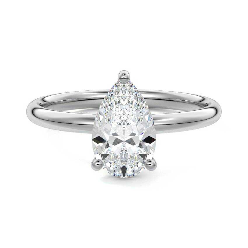 White gold Pear Diamond Solitaire Engagement Ring with Low-Profile Basket Setting