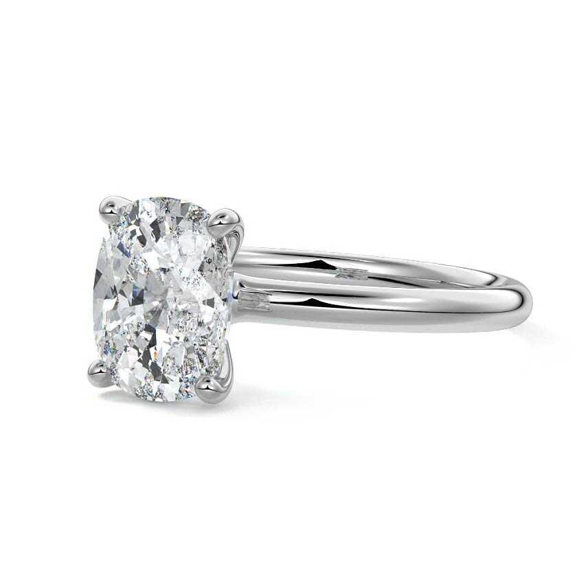 Platinum Cushion Diamond Solitaire Engagement Ring with Low-Profile Basket Setting