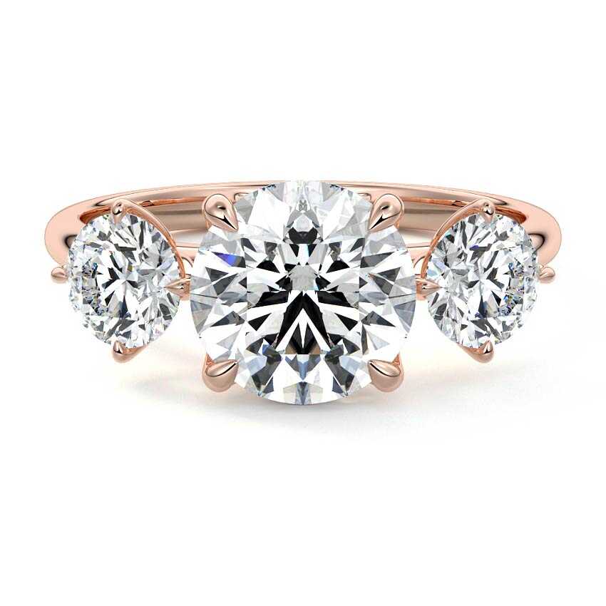 Rose gold Round Diamond Three-Stone Ring with Round Side Stones