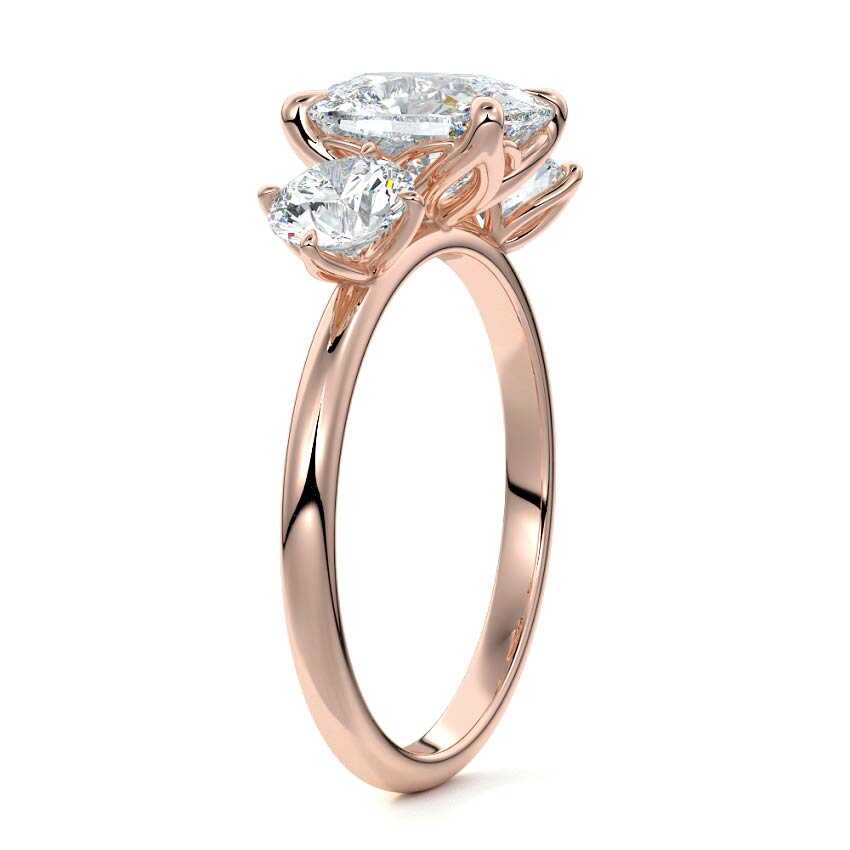 Rose gold Cushion Diamond Three-Stone Ring with Round Side Stones