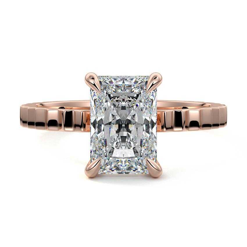 Rose gold Radiant Diamond Solitaire Engagement Ring with Textured Band