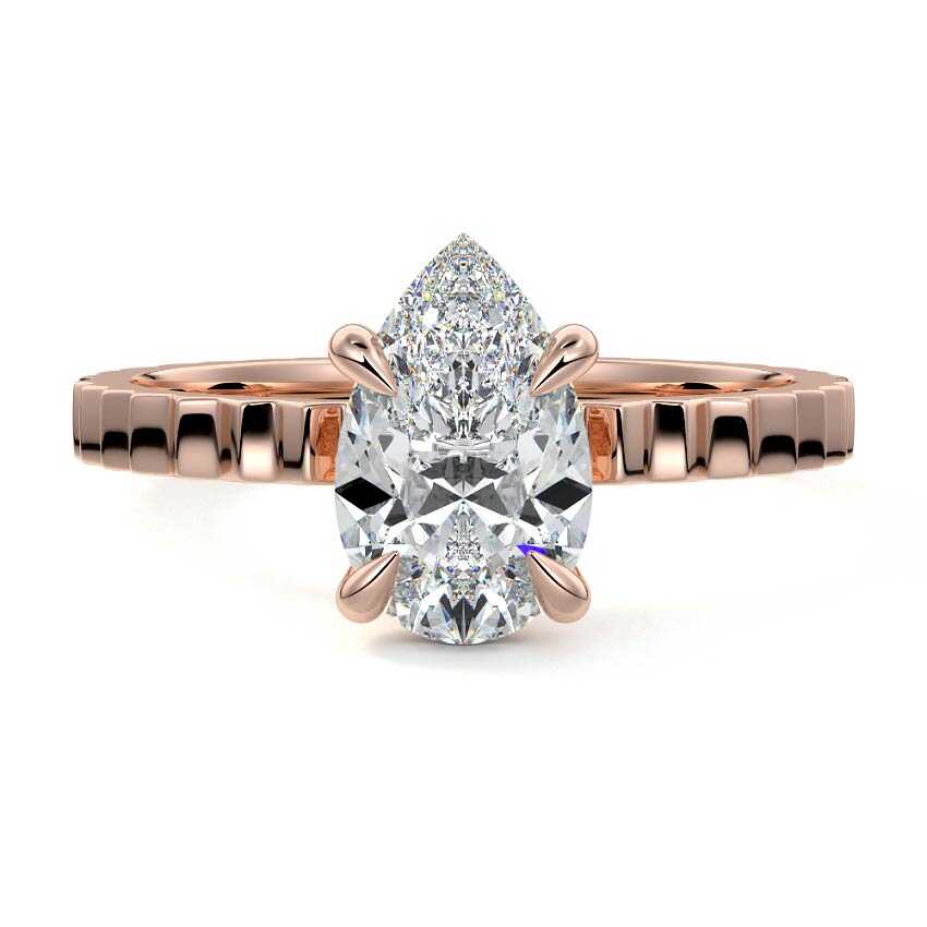 Rose gold Pear Diamond Solitaire Engagement Ring with Textured Band