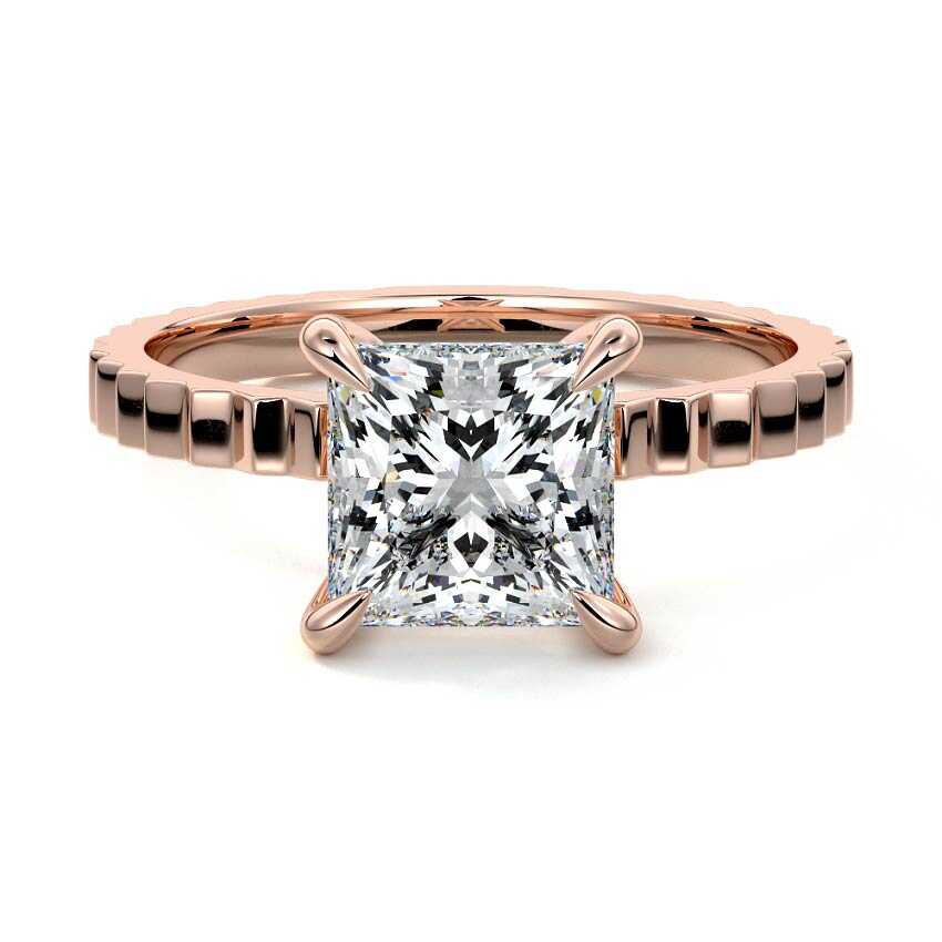 Rose gold Princess Diamond Solitaire Engagement Ring with Textured Band