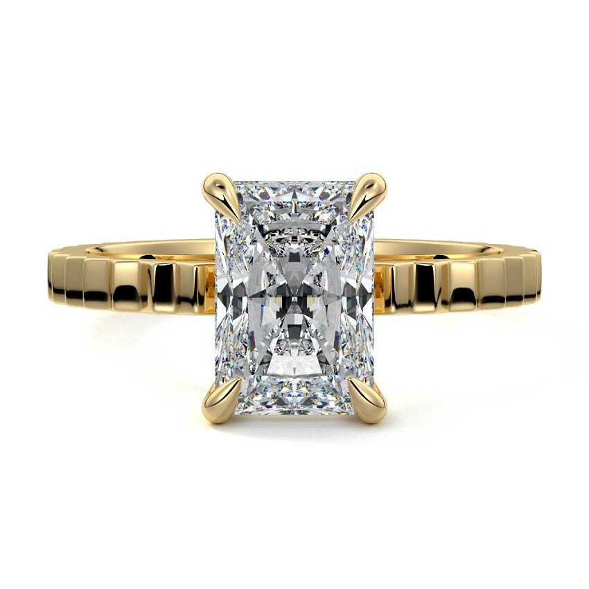Yellow gold Radiant Diamond Solitaire Engagement Ring with Textured Band