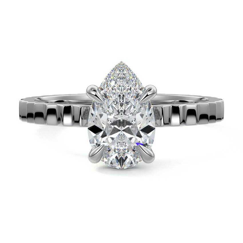 Platinum Pear Diamond Solitaire Engagement Ring with Textured Band