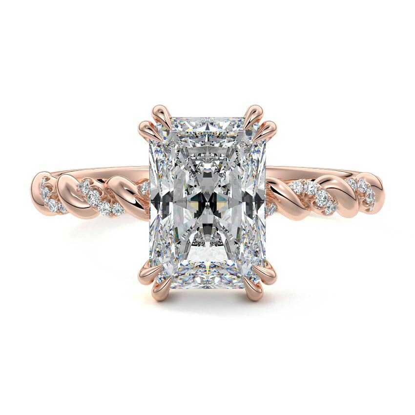 Rose gold Radiant Diamond Hidden Halo Engagement Ring with Twisted Pavé Band