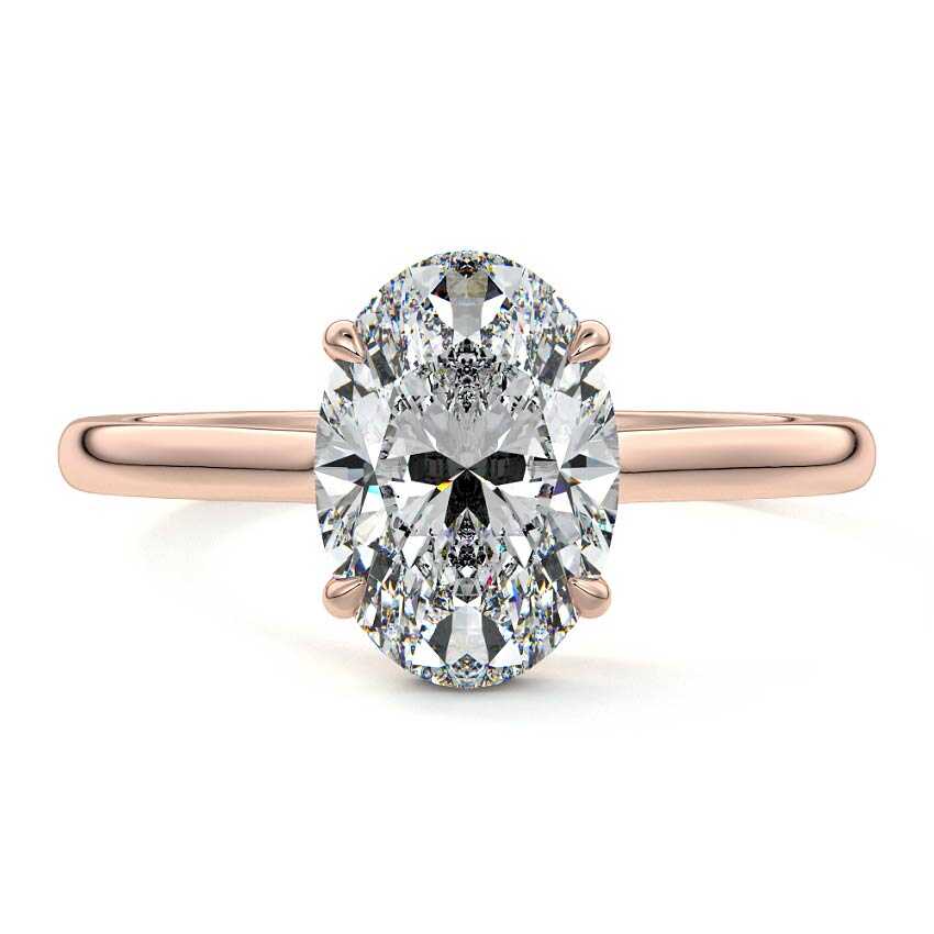 Rose gold Oval Diamond Solitaire Engagement Ring with Hidden Halo