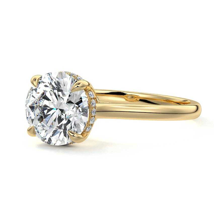 Yellow gold Round Diamond Solitaire Engagement Ring with Hidden Halo