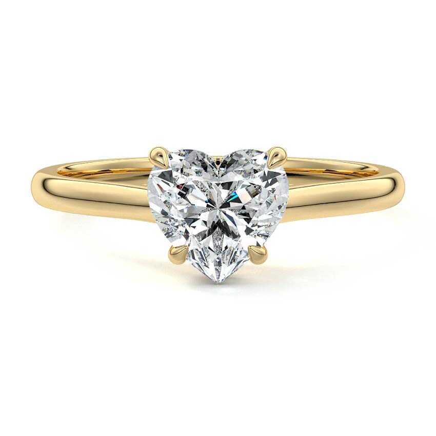 Yellow gold Heart Diamond Solitaire Engagement Ring with Hidden Halo