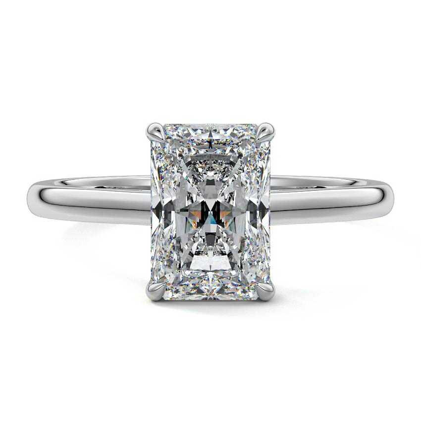 Silver Radiant Diamond Solitaire Engagement Ring with Hidden Halo