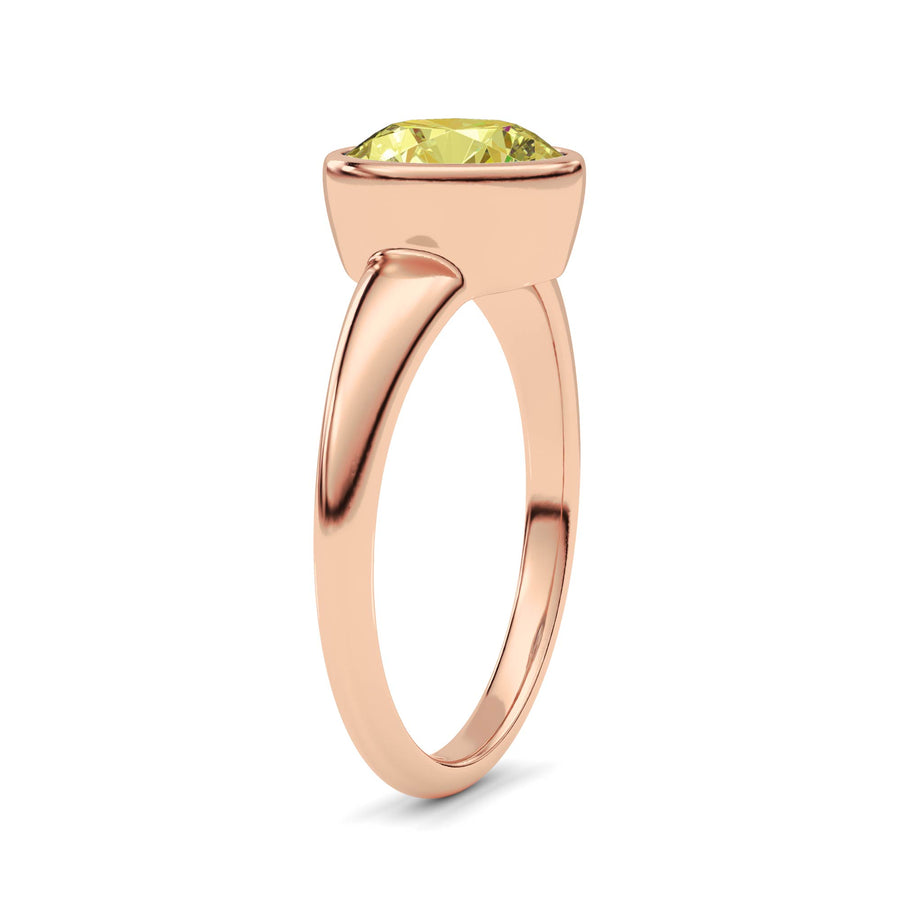 Rose gold Fancy Yellow Round Cut Diamond Solitaire Engagement Ring with East-West Bezel Setting