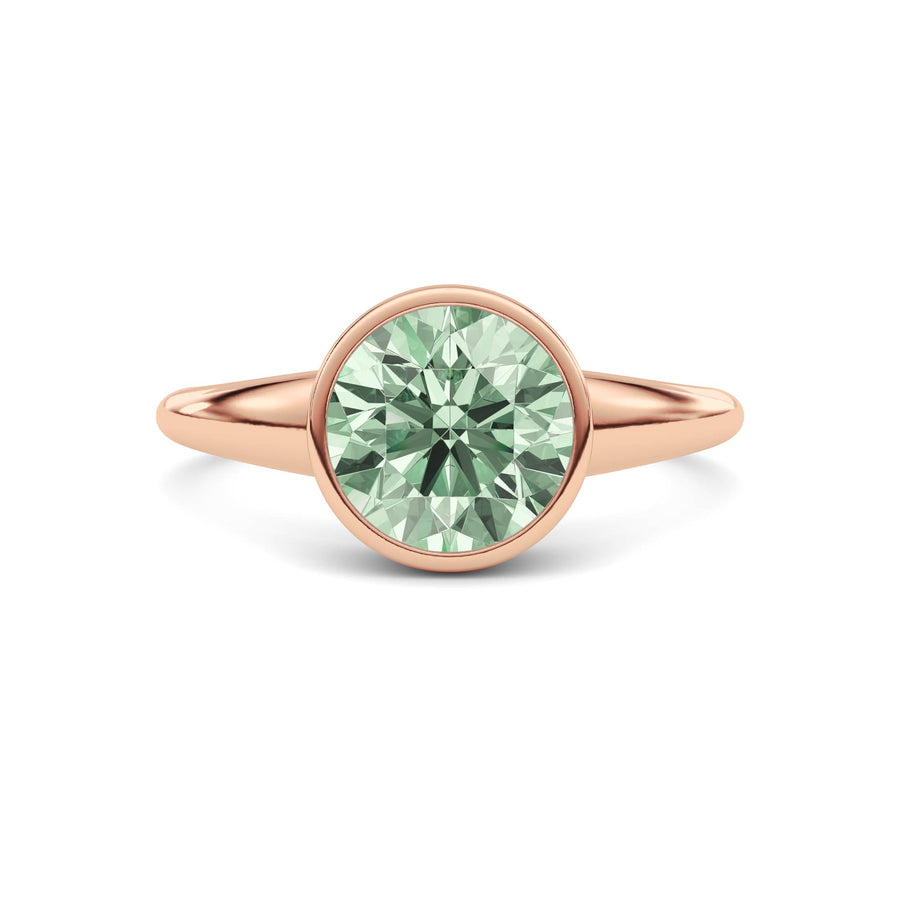 Rose gold Fancy Green Round Cut Diamond Solitaire Engagement Ring with East-West Bezel Setting