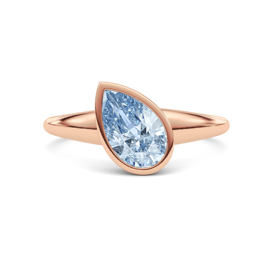 Rose gold Fancy Blue Pear Cut Diamond Solitaire Engagement Ring with East-West Bezel Setting