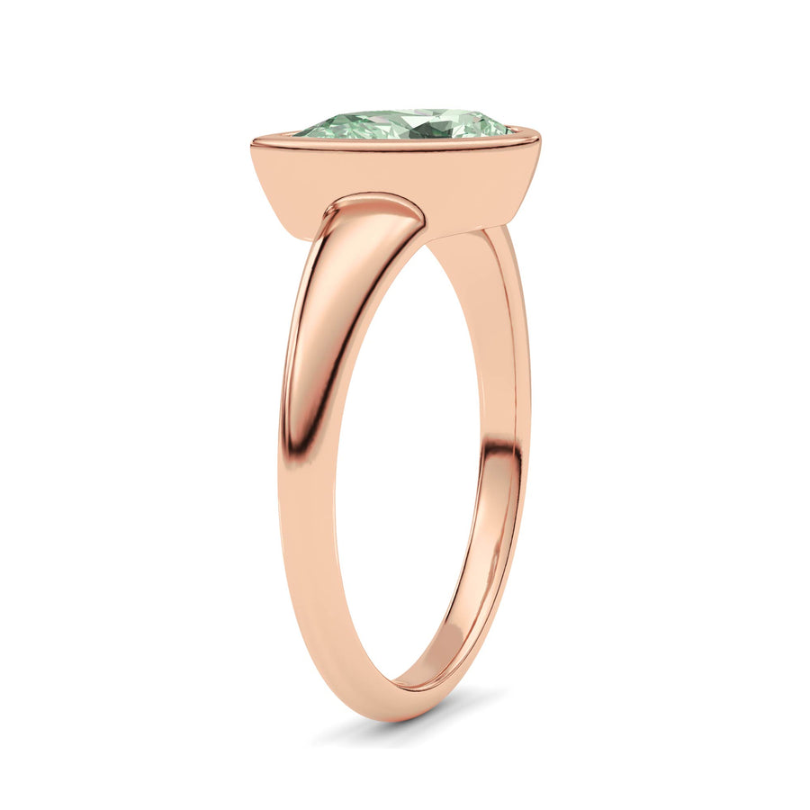 Rose gold Fancy Green Pear Cut Diamond Solitaire Engagement Ring with East-West Bezel Setting