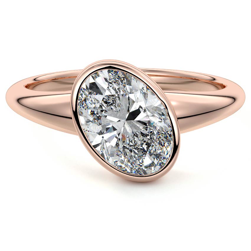 Rose gold Oval Diamond Solitaire Engagement Ring with East-West Bezel Setting