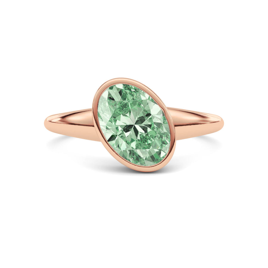 Rose gold Fancy Green Oval Cut Diamond Solitaire Engagement Ring with East-West Bezel Setting