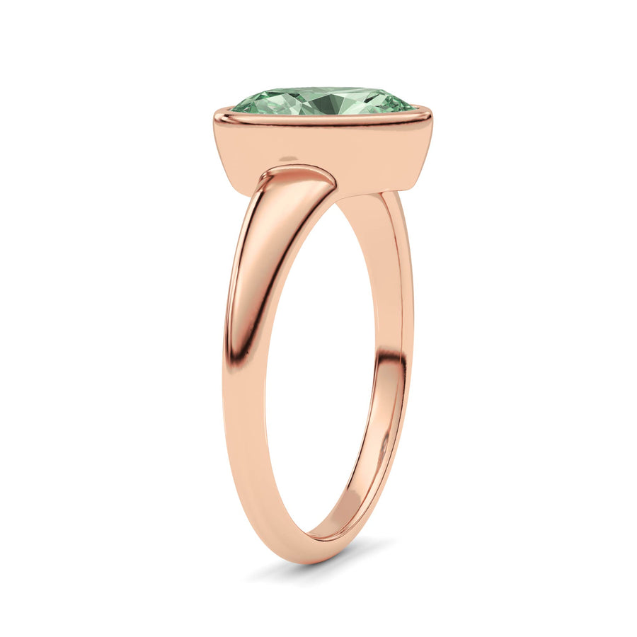 Rose gold Fancy Green Oval Cut Diamond Solitaire Engagement Ring with East-West Bezel Setting