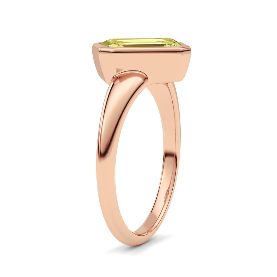 Rose gold Fancy Yellow Emerald Cut Diamond Solitaire Engagement Ring with East-West Bezel Setting