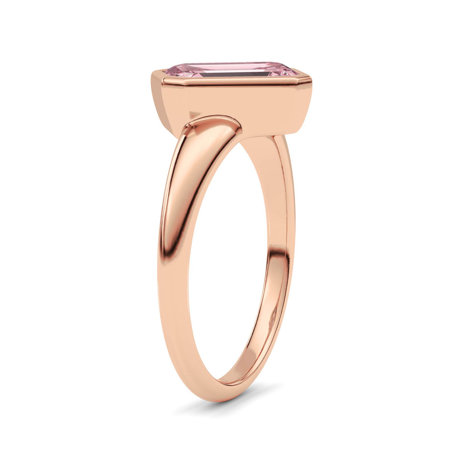 Rose gold Fancy Pink Emerald Cut Diamond Solitaire Engagement Ring with East-West Bezel Setting