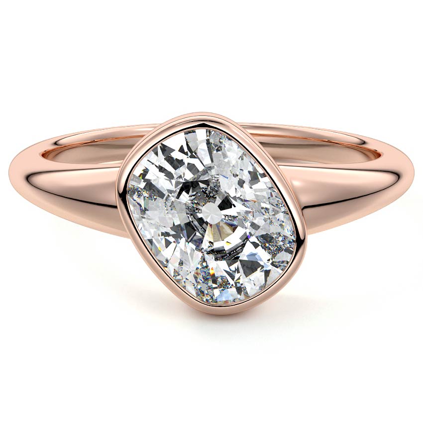 Rose gold Cushion Diamond Solitaire Engagement Ring with East-West Bezel Setting