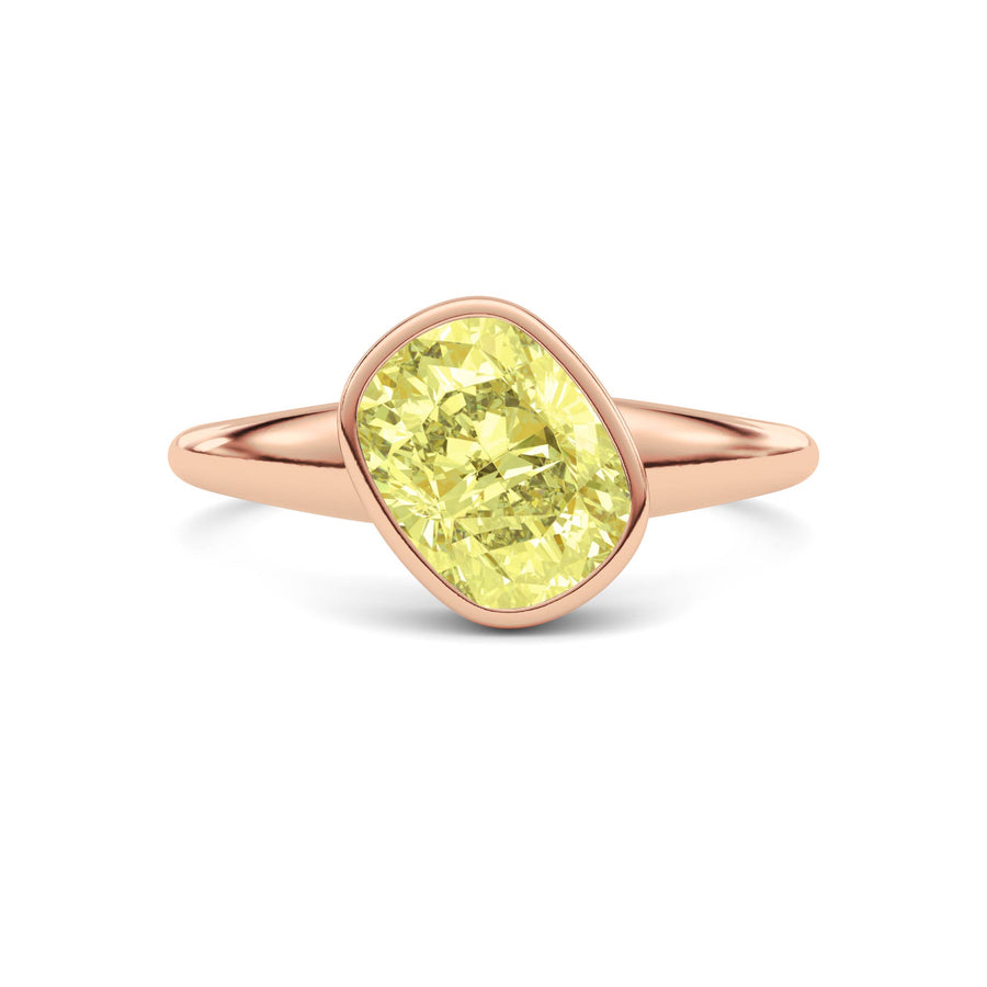 Rose gold Fancy Yellow Cushion Cut Diamond Solitaire Engagement Ring with East-West Bezel Setting