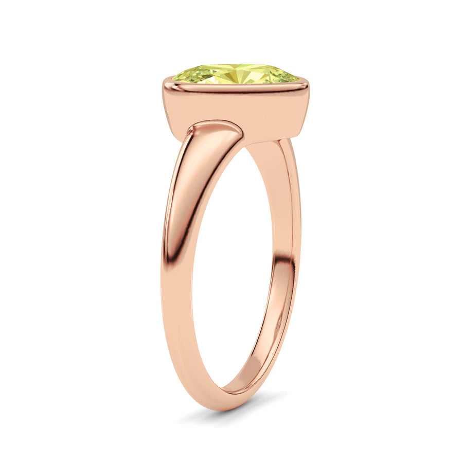 Rose gold Fancy Yellow Cushion Cut Diamond Solitaire Engagement Ring with East-West Bezel Setting