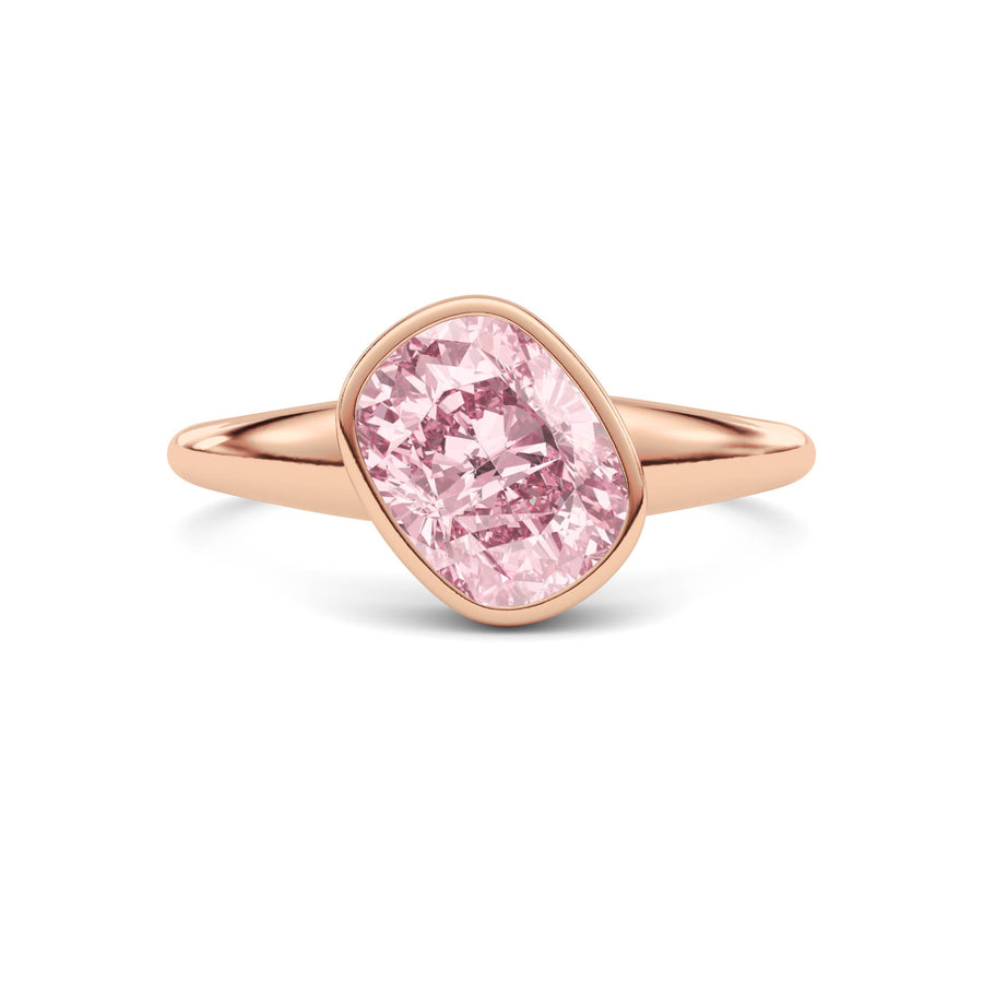 Rose gold Fancy Pink Cushion Cut Diamond Solitaire Engagement Ring with East-West Bezel Setting