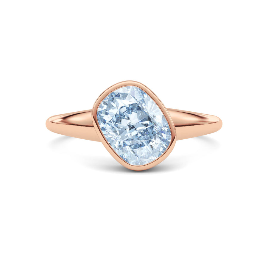 Rose gold Fancy Blue Cushion Cut Diamond Solitaire Engagement Ring with East-West Bezel Setting
