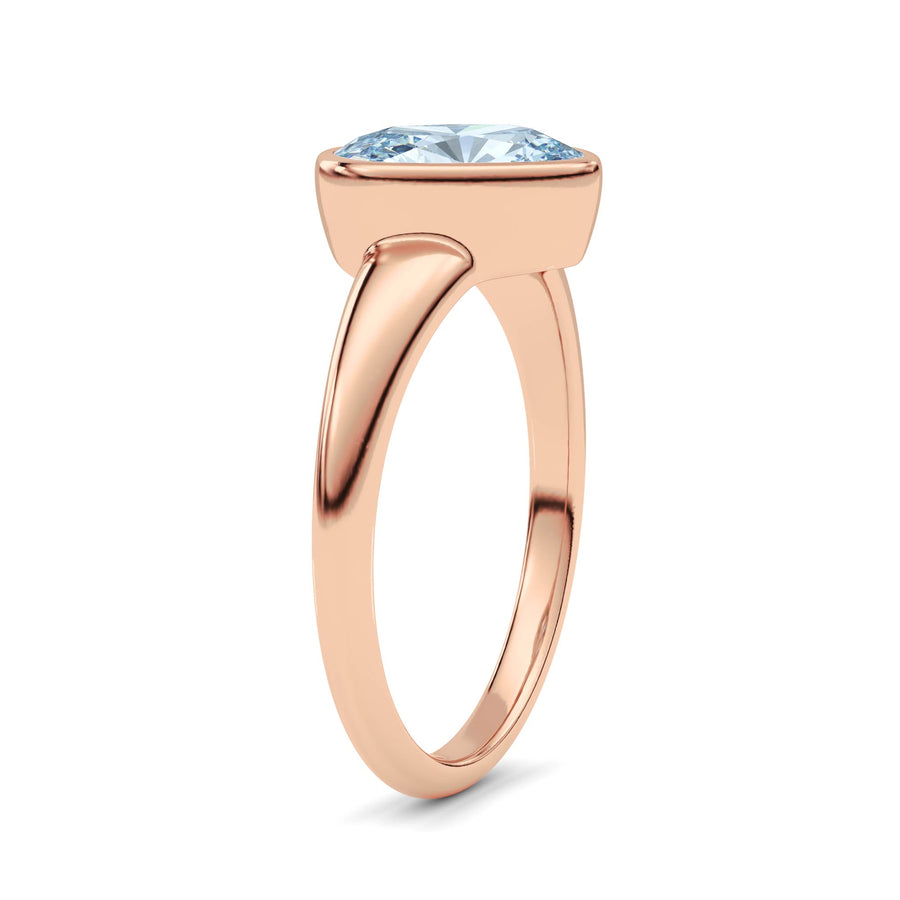 Rose gold Fancy Blue Cushion Cut Diamond Solitaire Engagement Ring with East-West Bezel Setting