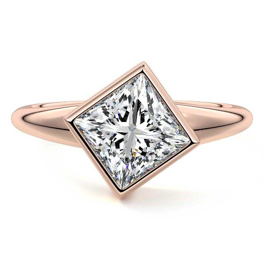 Rose gold Princess Diamond Solitaire Engagement Ring with East-West Bezel Setting
