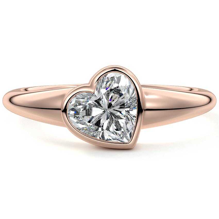 Rose gold Heart Diamond Solitaire Engagement Ring with East-West Bezel Setting