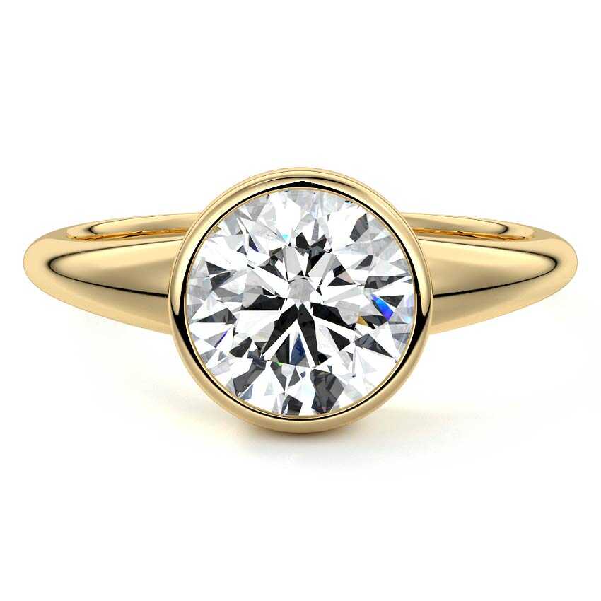 Yellow gold Round Diamond Solitaire Engagement Ring with East-West Bezel Setting