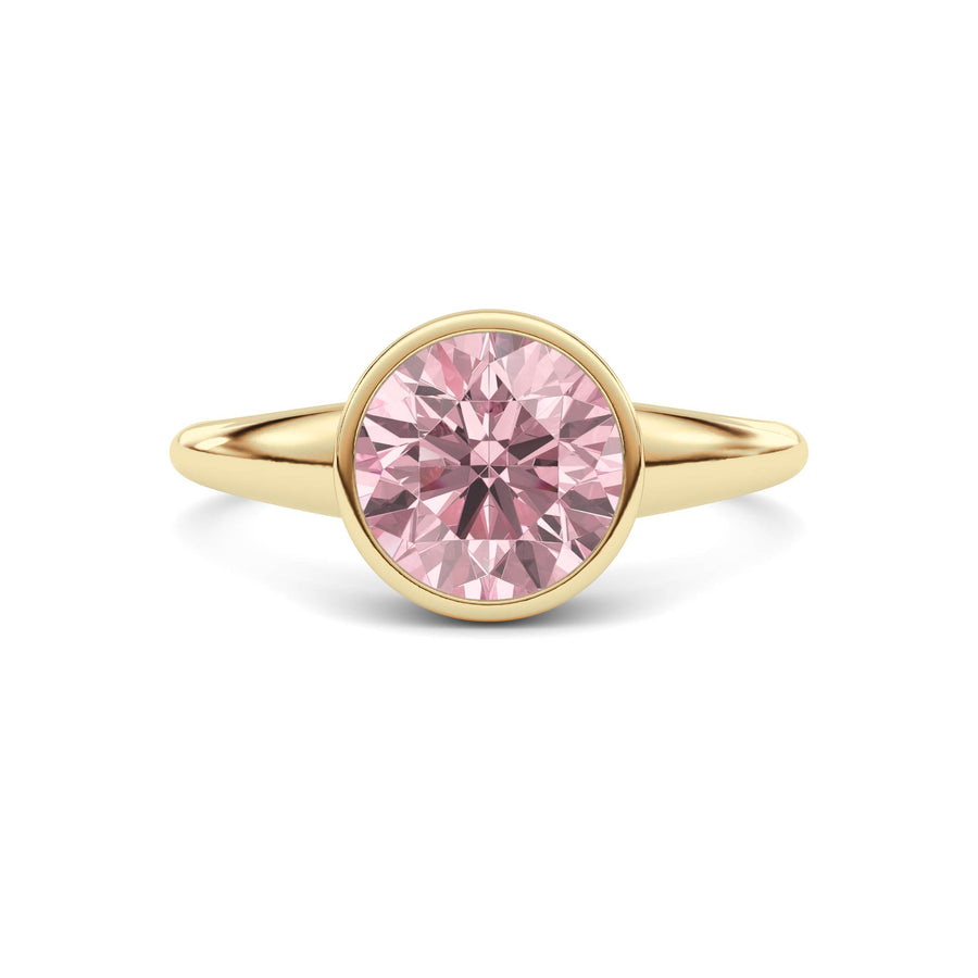 Yellow gold Fancy Pink Round Cut Diamond Solitaire Engagement Ring with East-West Bezel Setting
