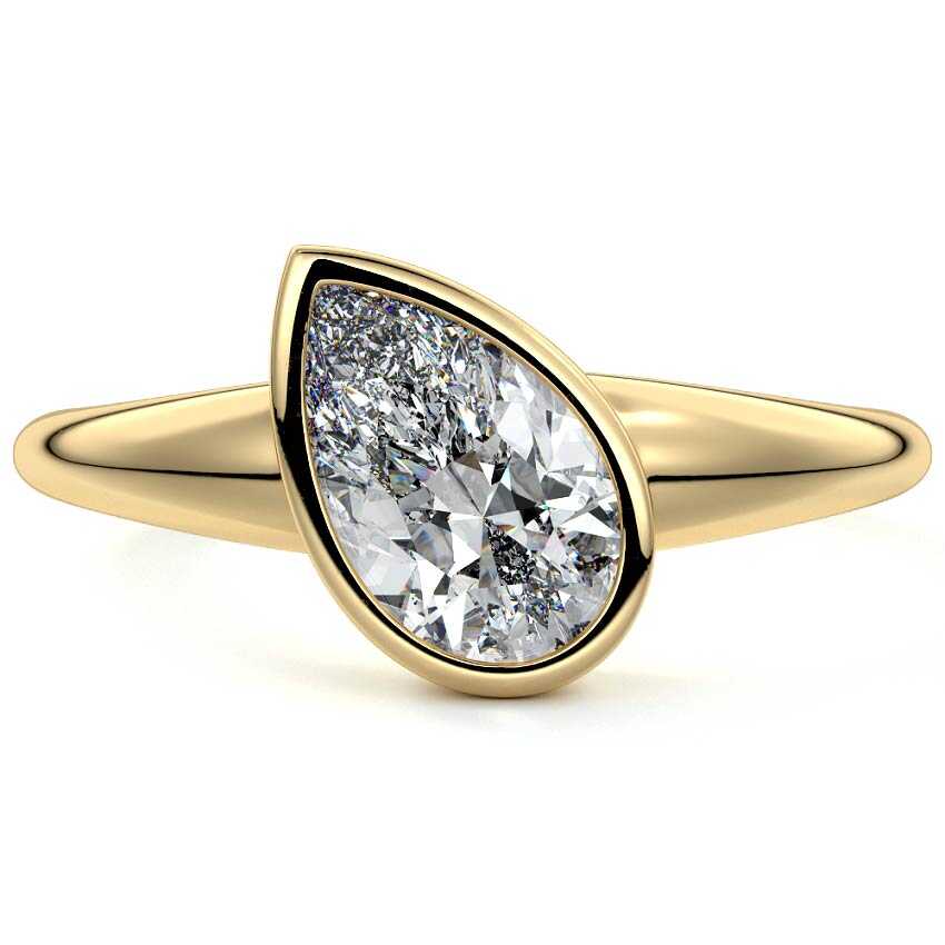 Yellow gold Pear Diamond Solitaire Engagement Ring with East-West Bezel Setting