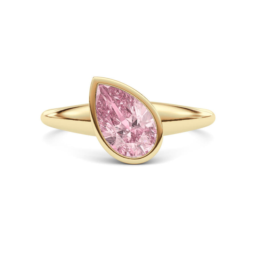 Yellow gold Fancy Pink Pear Cut Diamond Solitaire Engagement Ring with East-West Bezel Setting